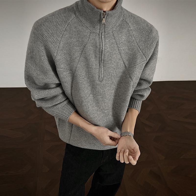 Men s High-Neck Zipper Knitwear - Autumn/Winter Loose Pullover for Teens XL