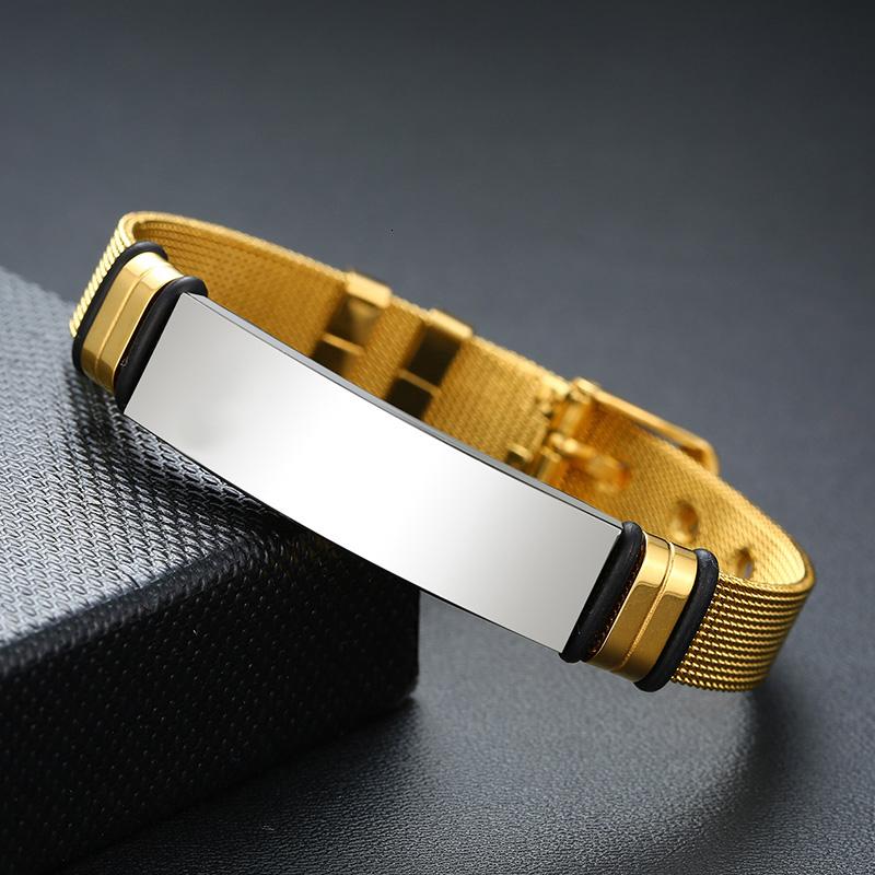 Vnox Mens Stainless Steel Custom Engrave ID Tag Bracelets Dad Gift Length Adjustable with Mesh Watch Band Jewelry Gift for Dad