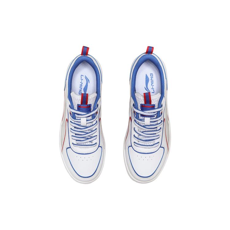 Li Ning Synthetic Leather Cushioning Lightweight Low top Skateboard Shoes Women's White Red Blue AGCP128-4