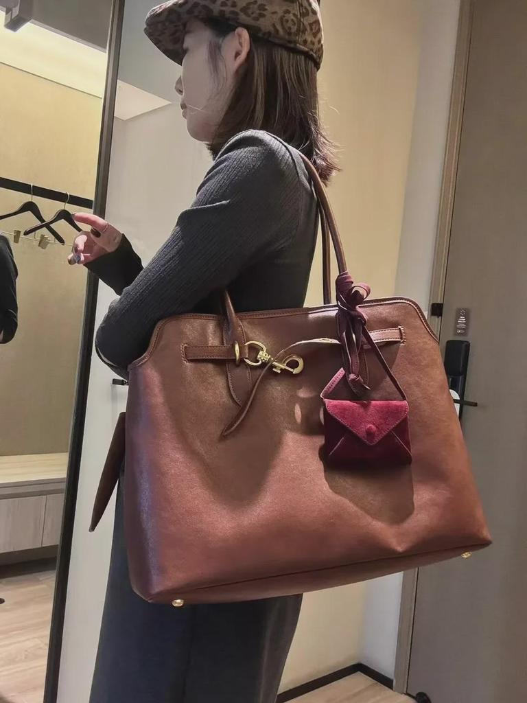 Vintage Koeienhuid Leer Bowling Tote Handtas - Schouder & Onderarm Tas