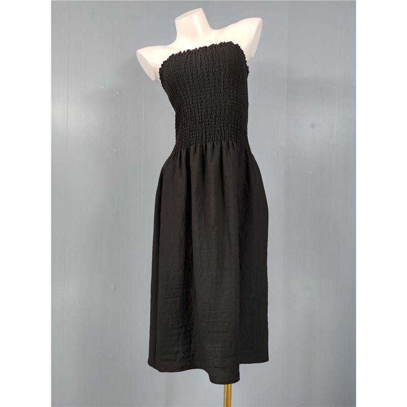 

Export Single Cross-Border H Lady Casual Smocking Elastic Design Large Swing Elegance Date Ins Chest Show Dress Black XL