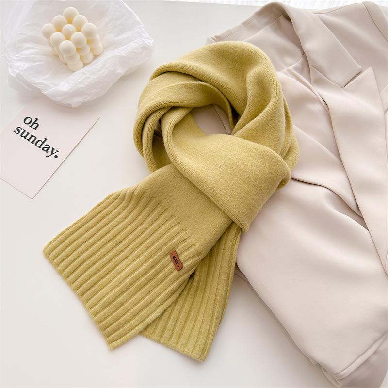 Korean Version Of Simple Soft Waxy Knitted Wool Scarf Medium And Long Shawl Scarf Versatile Warm And Cold Autumn And Winter Women