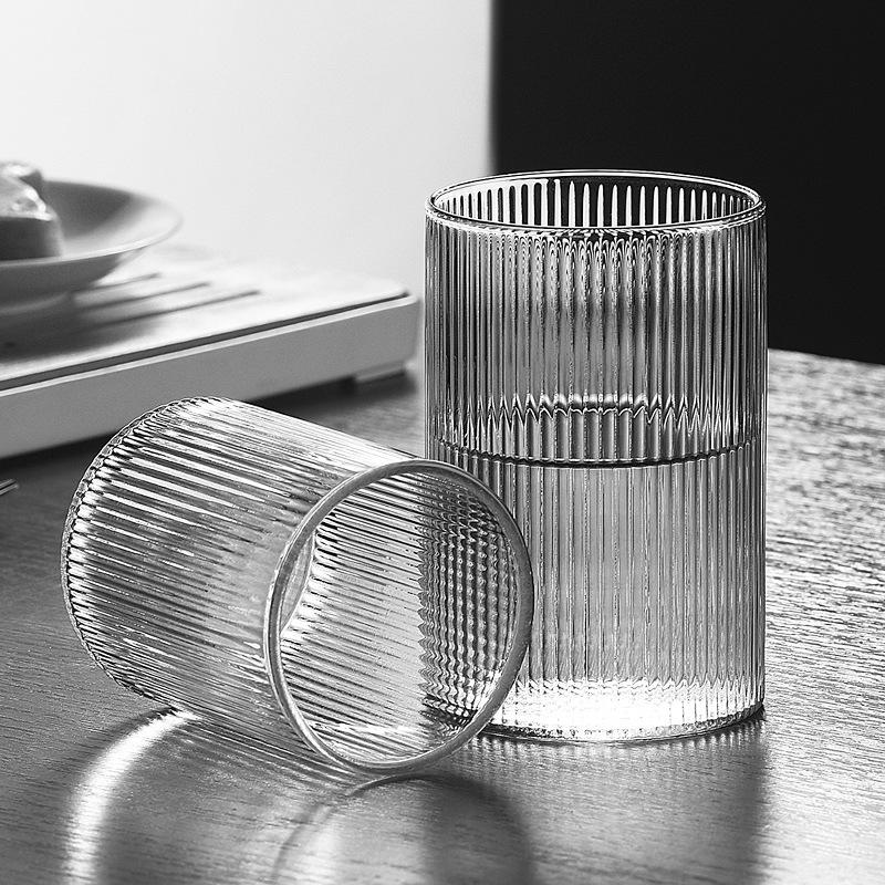 6/4/2/1Pcs Japanese Ribbed Glass Coffee Mug Heat-Resistant Striped Glass Cup Transparent Home Drink Juice Water Beer Wine Glass