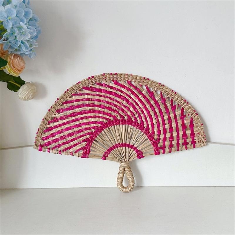 Unique Hand Woven Grass Cooling Fan Colorful Straw Fan Essential for Vacation and Elegant Home Decoration