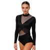 Damen Latein Tanz Jumpsuit Strasssteine Langarm Reißverschluss Hinten Fransen Leotard