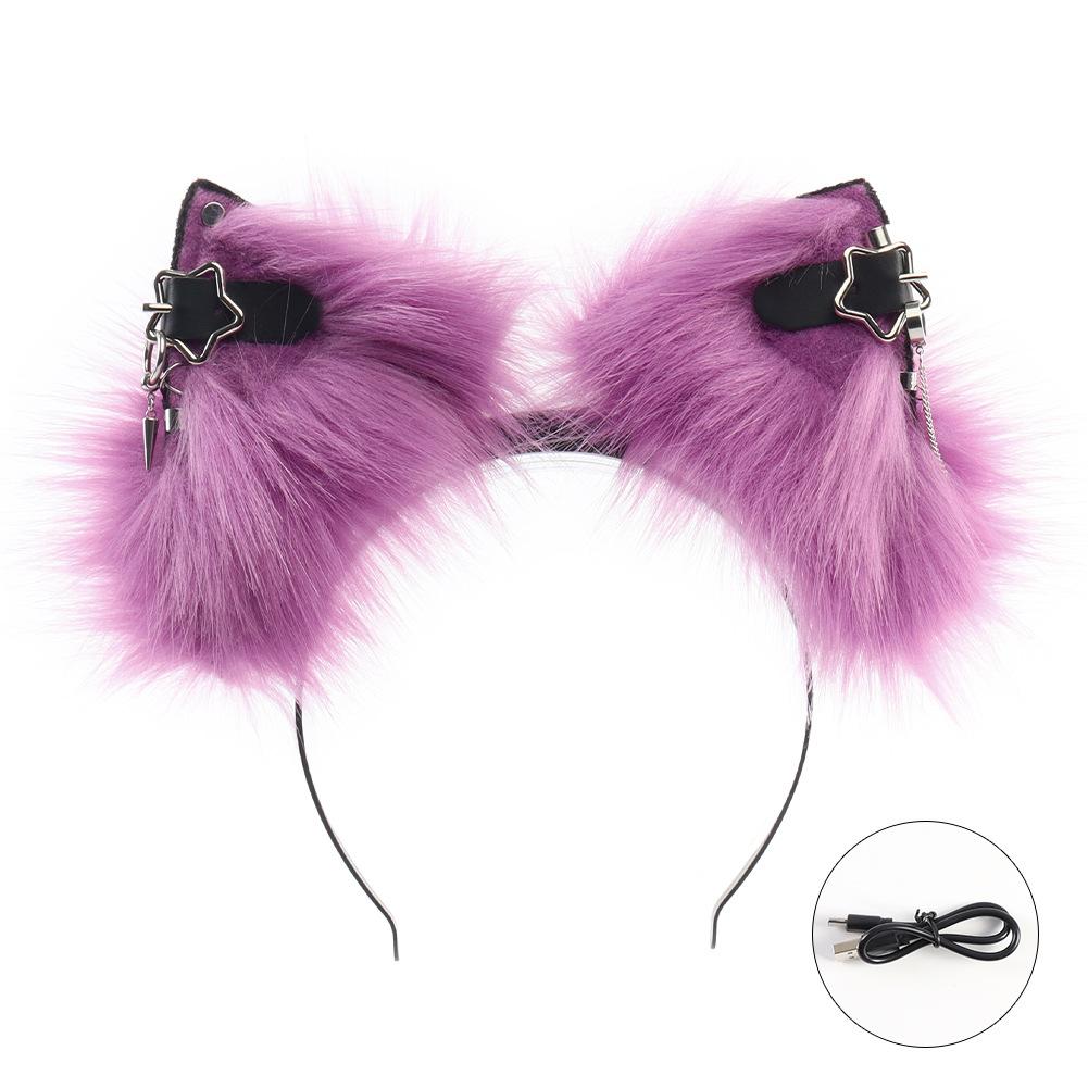 Plush Electric Animal Ear Headband Rechargeable Detachable Fox Ear Lolita Comic Show Prop Cat Ear Cosplay Accessories Halloween