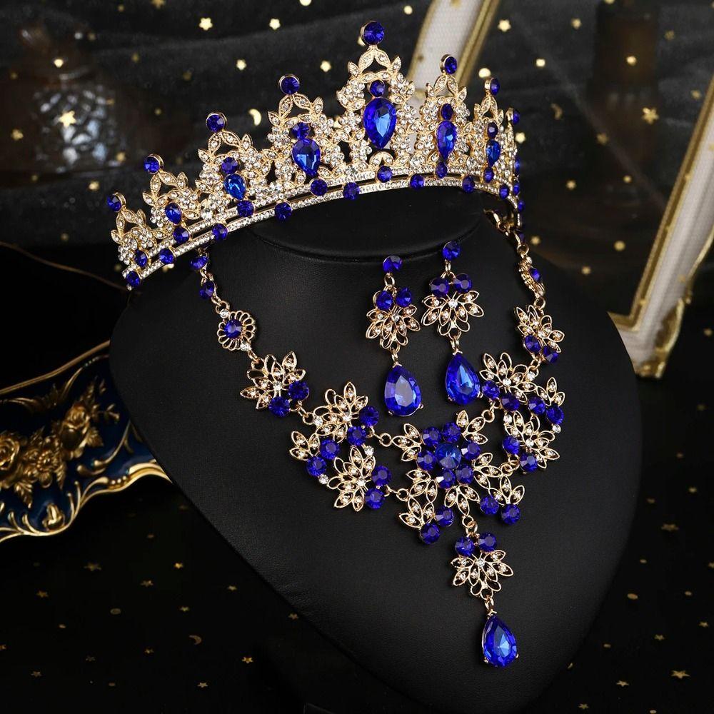 Shiny Bridal Jewelry Sets Baroque Style Crystal Headdress Exquisite Tiara Earrings Necklace  Women