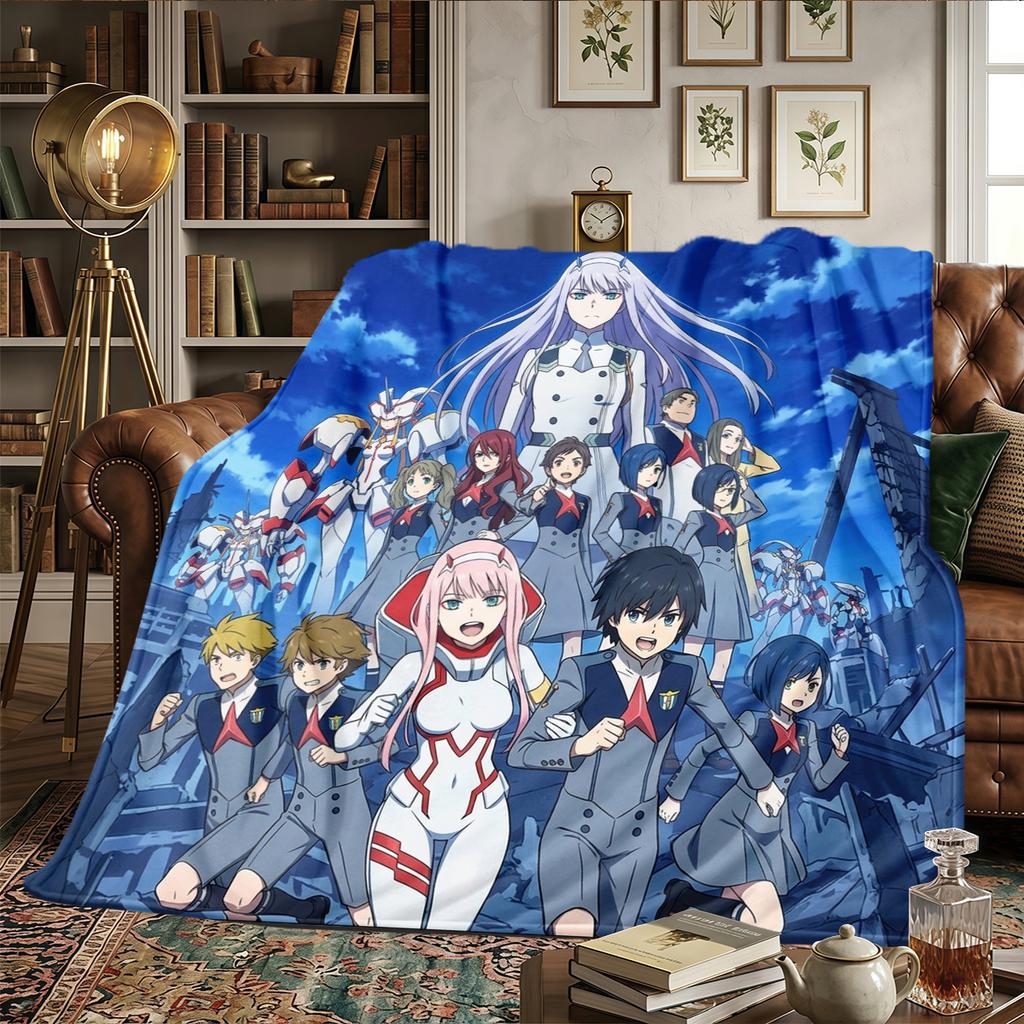 DARLING In the FRANXX Printed Warm Flannel Blanket Comfortable, Ideal for Bedrooms, Sofas, Beds, Chairs, Picnics, Travel -HE13