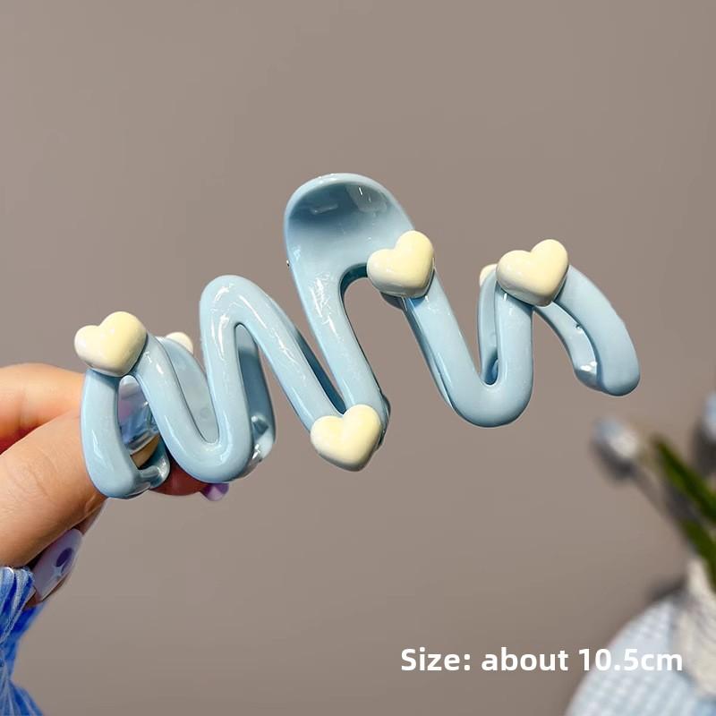

1 шт. 10,5 см Синий Зажим для волос в форме волны с сердечком, кремового цвета, для женщин, милый, необычный зажим-акула, большой зажим для хвостика, заколки для волос синий