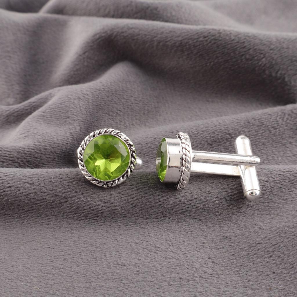 925 Sterling Silver Peridot Drahokam Ručně vyráběné Šperky Manžetové knoflíčky 0,51" Pro muže CL-3-1