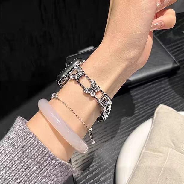 

Compatible with Apple Watch 10/11 SE Slim Two-Chain Butterfly Metal Small Fragrance Style Strap 14mm чёрный