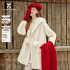 Xiangying Women's Hooded Double-faced Wool Cape Coat