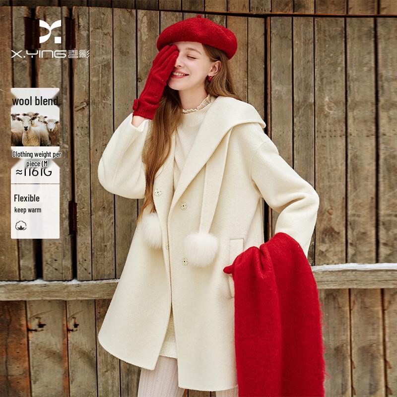 Xiangying Women s Hooded Double-faced Wool Cape Coat XL