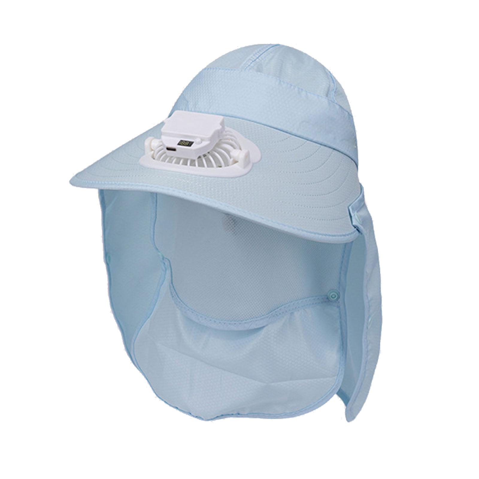 

Adjustable Sun Protection Sun Hat USB Cooling Fan Hat with Removable Face Cover Neck Flap For Camping Beach Activity синий