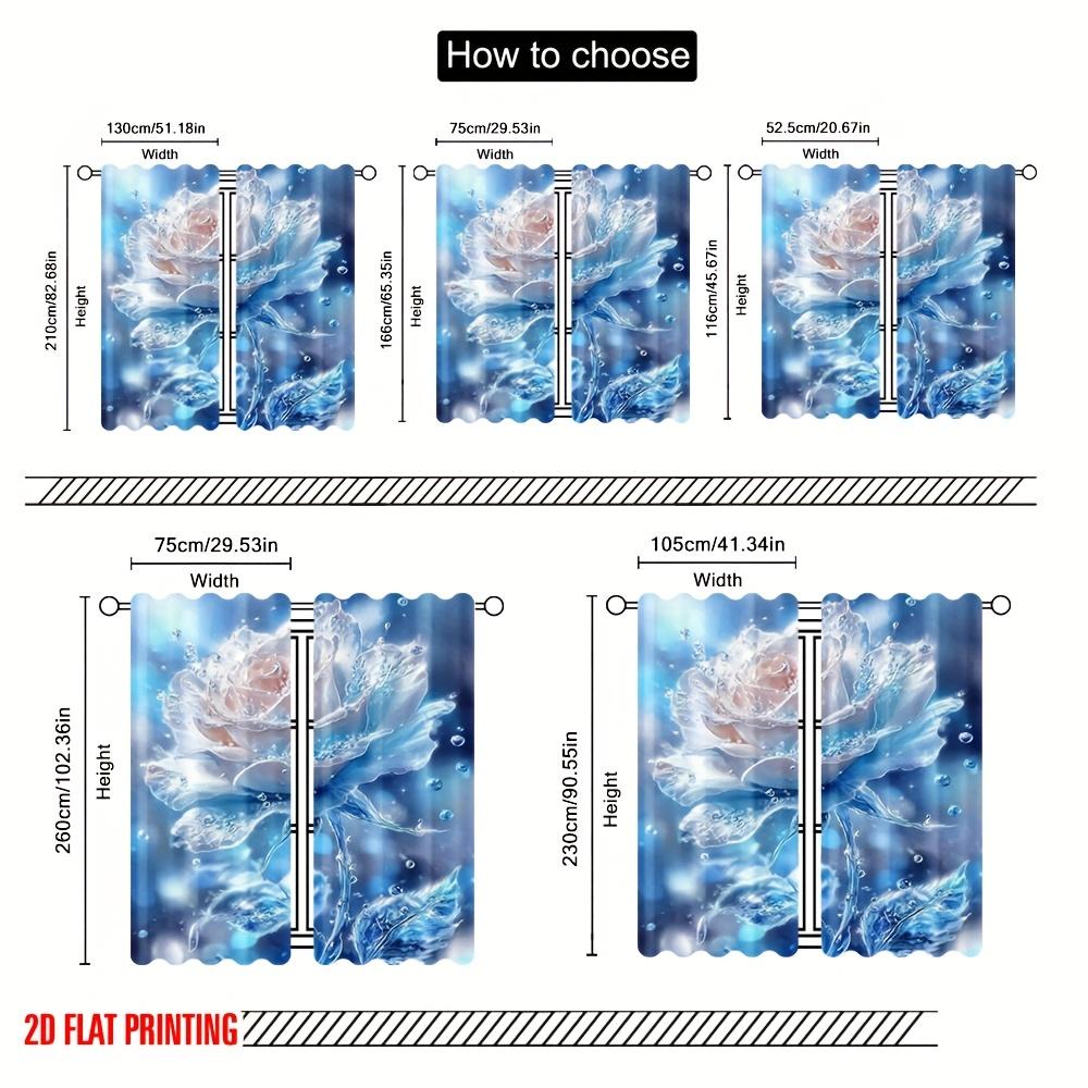 Set Of 2 Winter Christmas Curtains Blue Icy Lake Roses Print Polyester Bedroom Living Room Decor Curtain For Area Made
