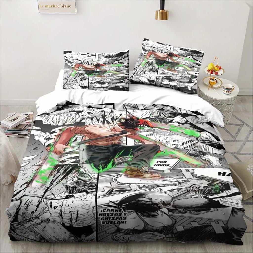 Chainsaw Man Bedding Lovely Anime Cartoon Twin Bedding Set 3 Piece Comforter Set Bed Duvet Cover Double King Cover Home Textile