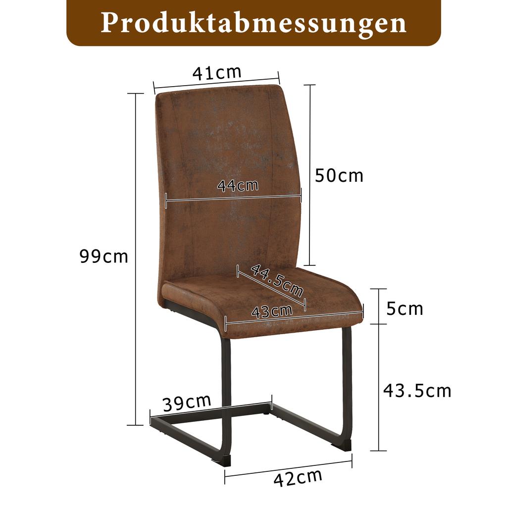 Set of 2 Brown Dining Chairs Made of Tech Fabric, Ergonomic Design, Comfortable and Aesthetic at the Same Time. Black Metal Legs.