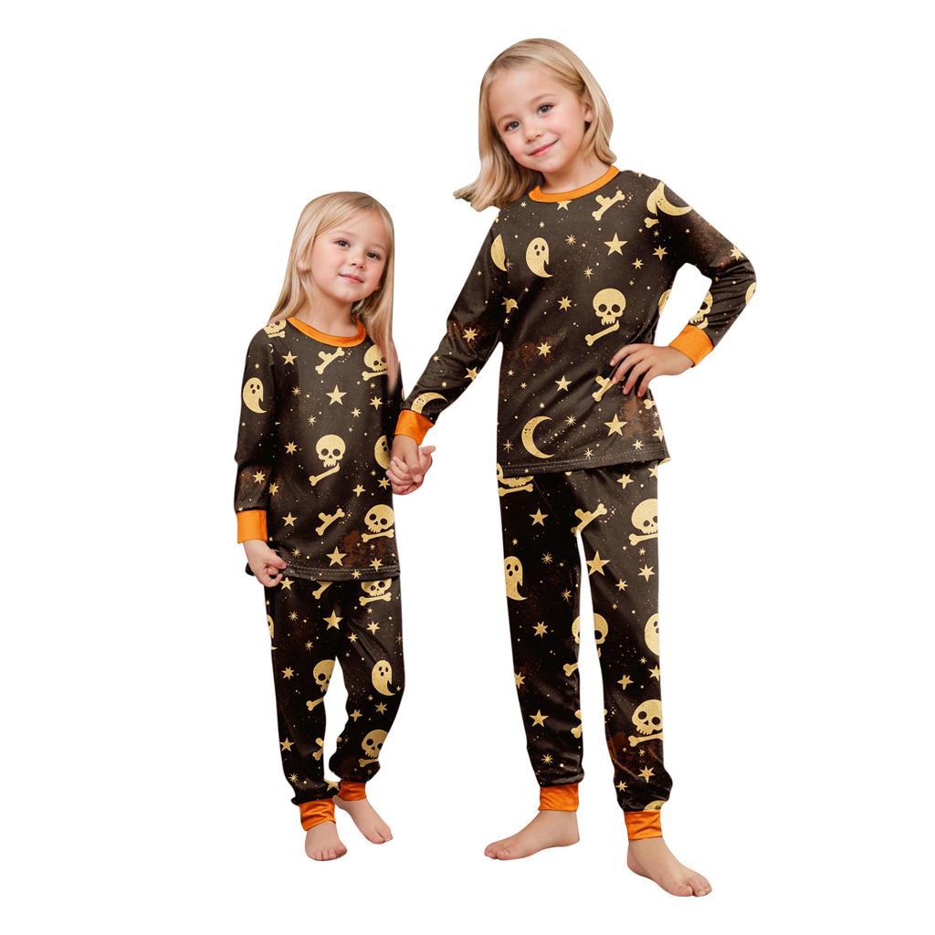 Matching Family Halloween Print Pajama Set Long Sleeve Top and Pants for Mom and Kids