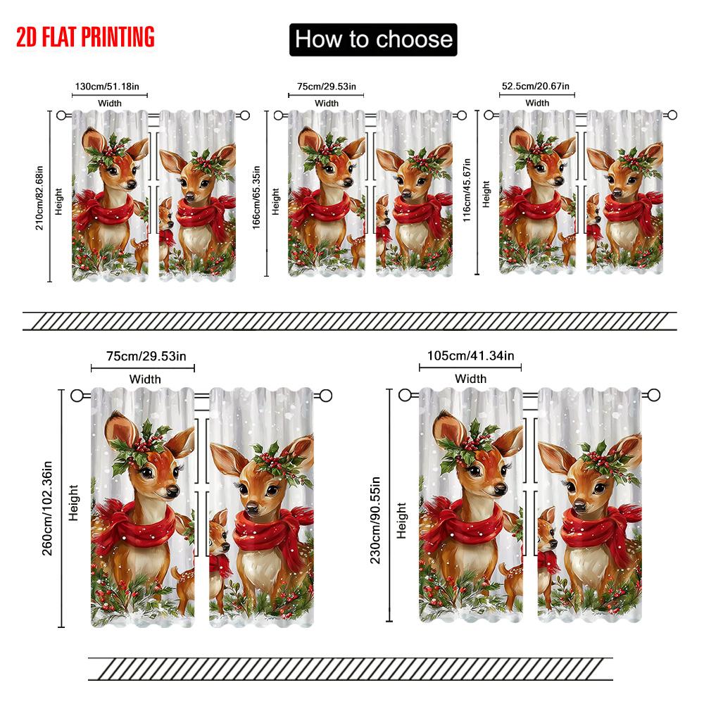 2pcs   plane printing Creative Curtains Christmas Elk Durable 100% Polyester Fabric (without rod) Outdoor Decorations Ldeal for