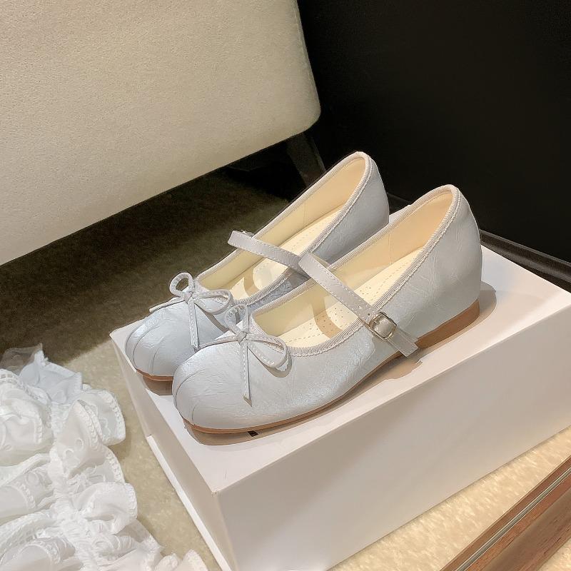 Gentle Mary Jane Shoes Women's New Comfortable Inner Height Increase 5 Bow Word with Casual Ballet Style Single Shoes