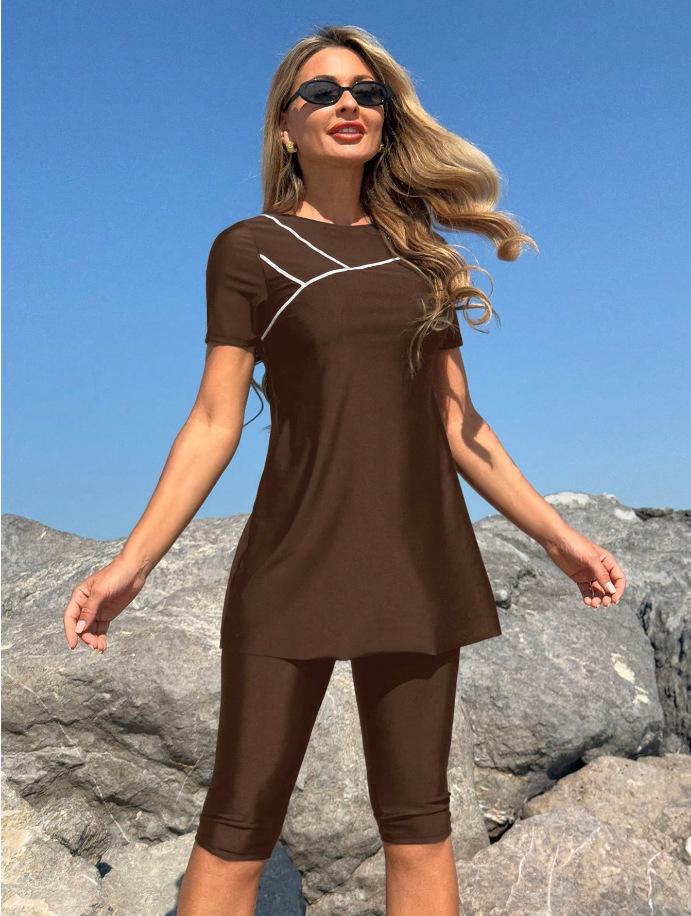 2026 Women's Short Sleeve Knee-Length Split Tankini Swimsuit