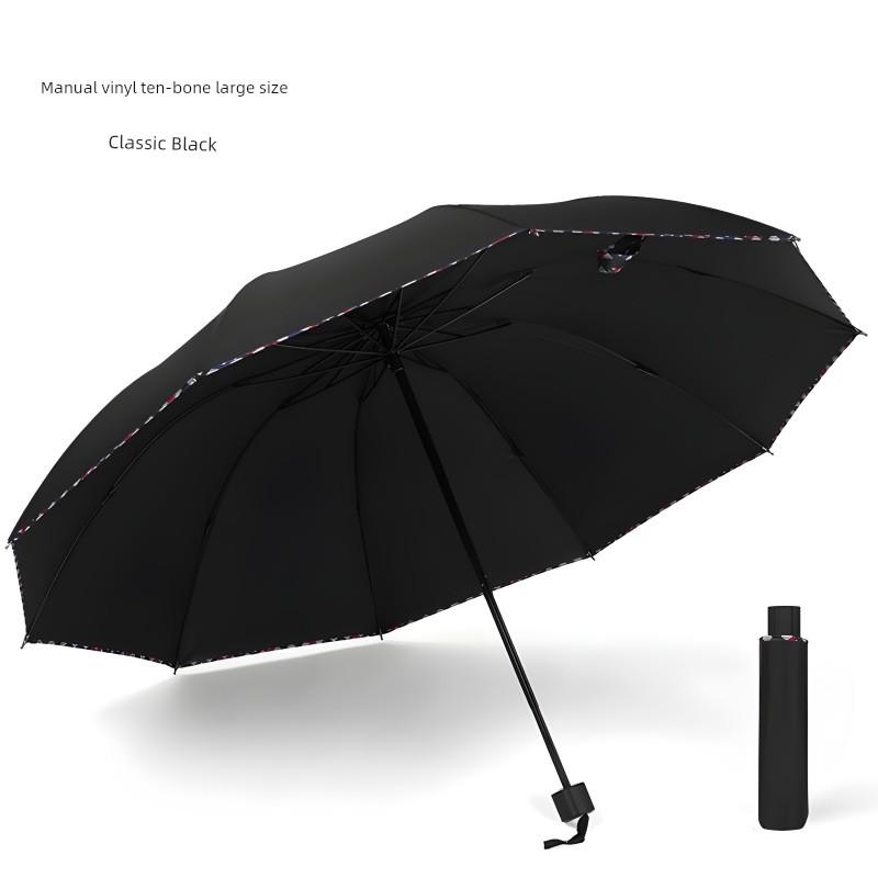 Ten-Rib Extra-Large Folding Umbrella, Uv Protection Umbrella for Three People, Dual-Use for Sun and Rain, Enlarged Manual 70% off Sun Umbrella