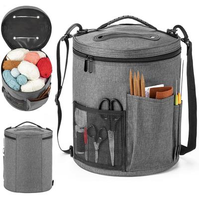 Große Häkeltasche Tragbarer Garnorganisator Stricktasche Aufbewahrungstasche mit Schultergurt für Garn, Haken, Nadeln
