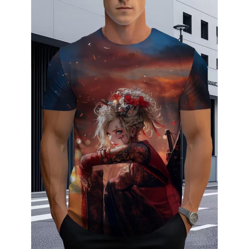 Men's fashionable 3D printed T-shirt, suitable for everyday casual wear, machine washable.