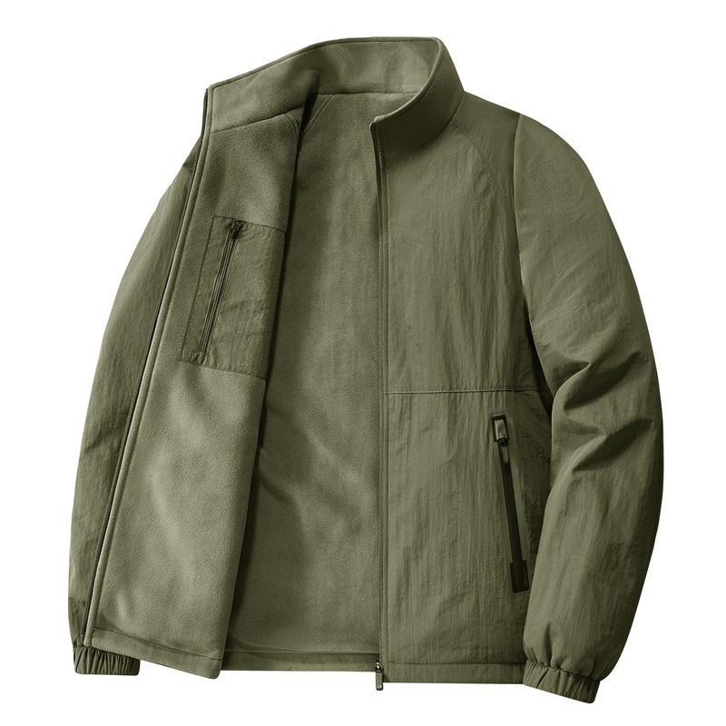 Reversible Men s Outdoor Velvet Stand Collar Windproof Jacket - Warm Autumn/Winter Style 2XL