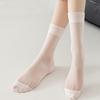 Summer Women Socks Hollow Out Mesh Thin Breathable Middle Tube Socks Women Ultra-thin Solid Color Black White Elastic Long Socks