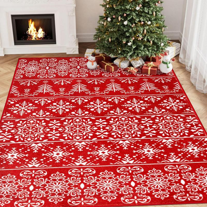 Roter Bereichsteppich Weihnachten Wohnzimmer Teppich Schneeflocke Küchenmatte Feiertagsdeko Eingang Fußmatte Innen Dekorativer Überwurf