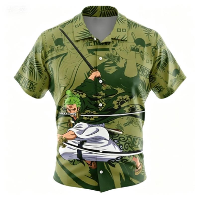 Summer Fashion Cool Style Men s Short Sleeved Floral Shirt Series, Campus Style Anime Printed Short Sleeved Shirt S