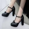 Talla Grande 33-43 Zapatos de Tacón Dulces con Lazo Vintage Gruesos para Mujer Damas Tacones Altos Calzado de Fiesta Boda Baile de Graduación Zapatos de Niña