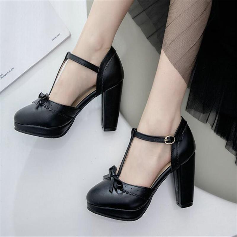 Talla Grande 33-43 Zapatos de Tacón Dulces con Lazo Vintage Gruesos para Mujer Damas Tacones Altos Calzado de Fiesta Boda Baile de Graduación Zapatos de Niña