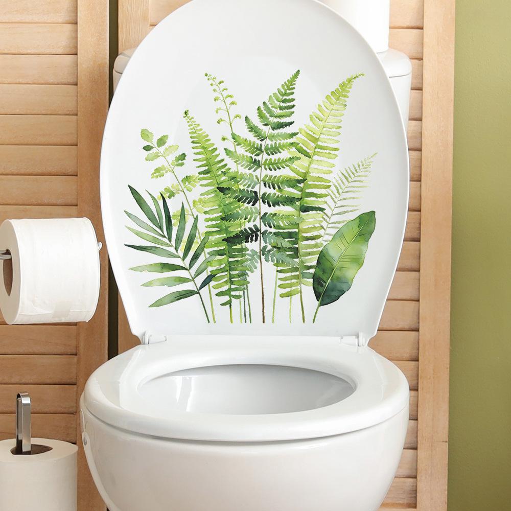 Self-adhesive Tropical Green Leaves Toilet Stickers for Bathroom Home Decor