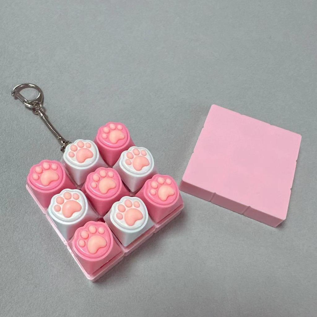 9 Keys Keyboard Key Toy Cat Paws Finger Button Stress Relief Toys Mechanical Keyboard Keycaps Keychain Office Decompression Calm
