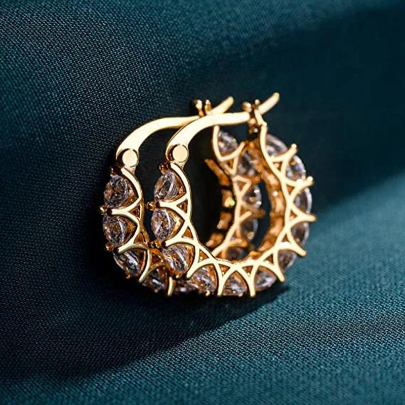 Luxury Fashion Full Zircon Shiny Gold Stainless Steel Hoop Earrings for Women Exquisite Green Crystal Korea Jewelry Gift