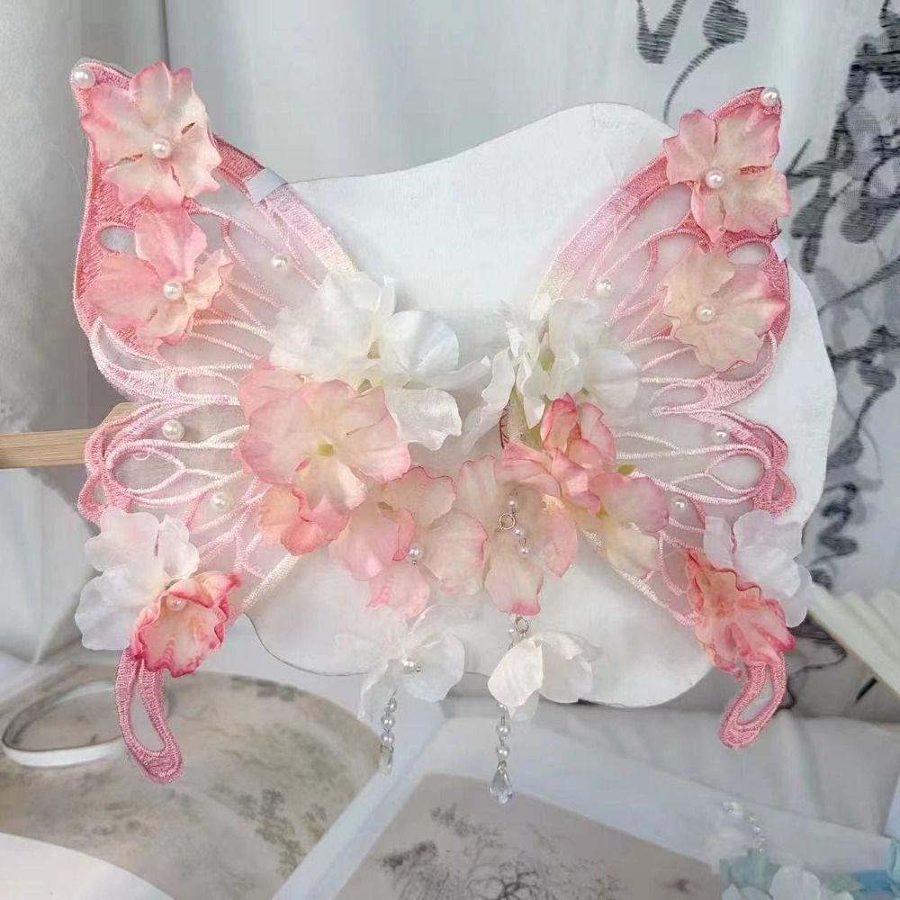 Mesh Large Butterfly Hairpin Imitation Pearl Flower Hair Clip Tassel Duckbill Clip  Wedding
