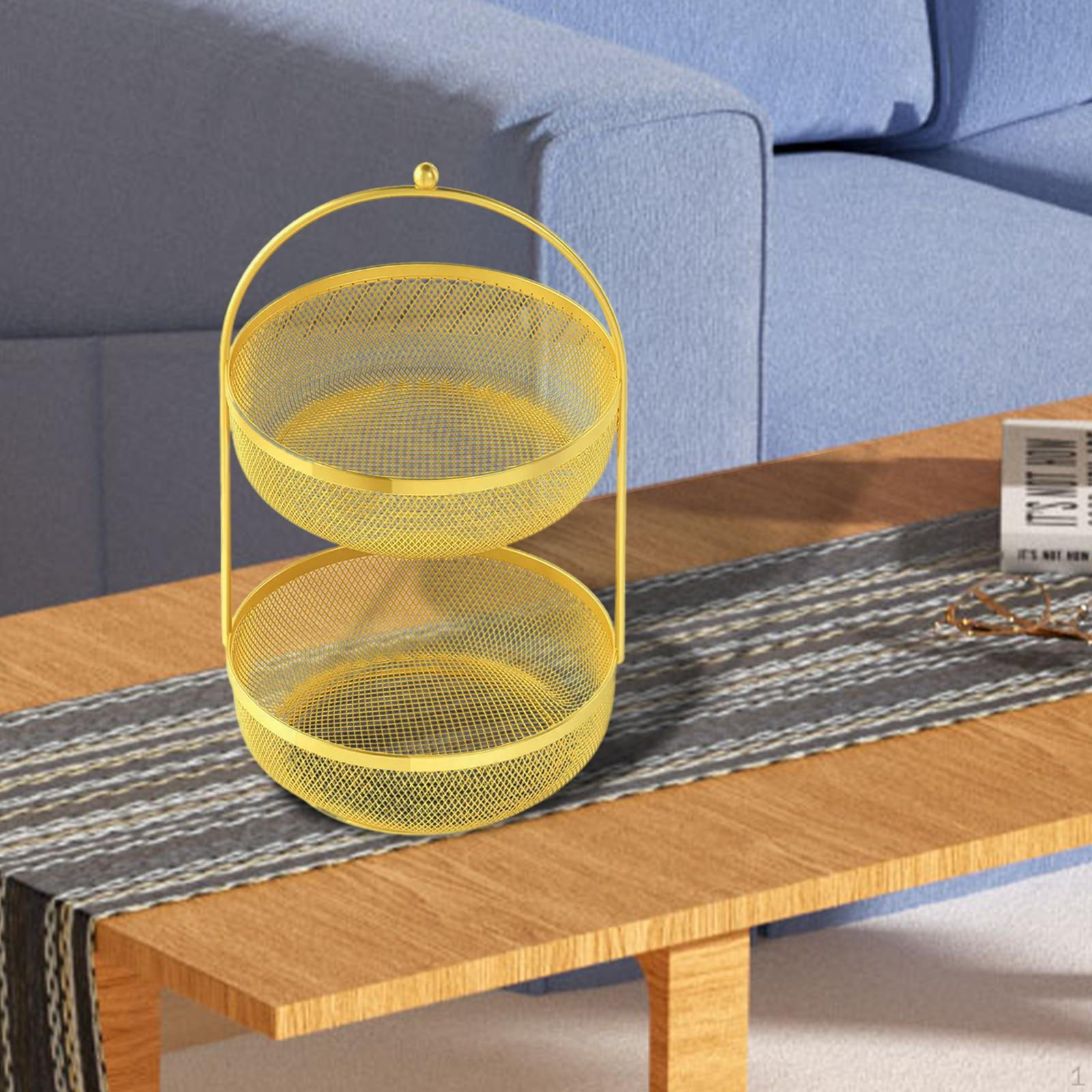 2 Tier Fruit Basket Bowl Compact Elegant Metal Wire Fruits Holder for Veggies Onion