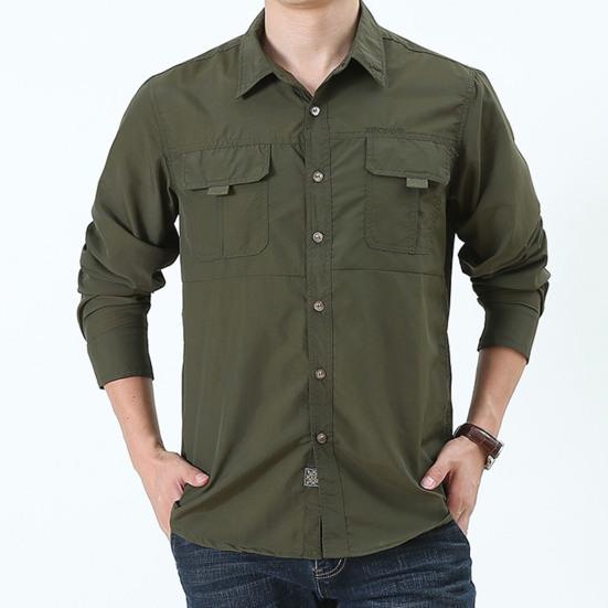 Outdoor Shirt Long Sleeve Pure Color Soft Wear-resistant Men Shirt Climbing Clothes