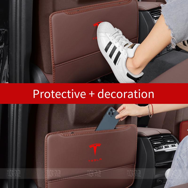 Für Tesla Model 3 Model Y Model S Model X Auto-Rücksitz-Aufbewahrungstasche Sitzrückseite Verschleißschutz Rückenlehnen-Schutz Anti-Kick-Pad