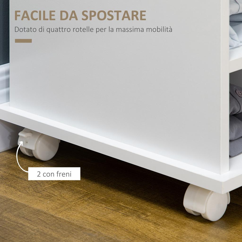 Kitchen Cart with Cabinet and Adjustable Shelves, Swivel Wheels and Brake, 75x39.5x88 cm, White