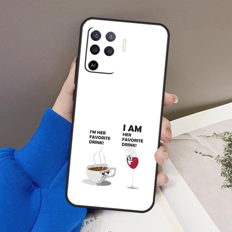 Coffee Wine Cup Case For Oppo A94 A74 A54 A80 A60 A40 A18 A38 A58 A78 A98 A96 A76 A16 A15 A17 A57 A77 A5 Pro