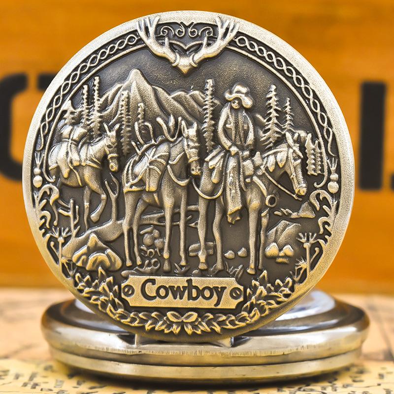Classic Western Riding Cowboy Horse Quartz Pocket Watch Retro Men's Women's Necklace Pendant Gift
