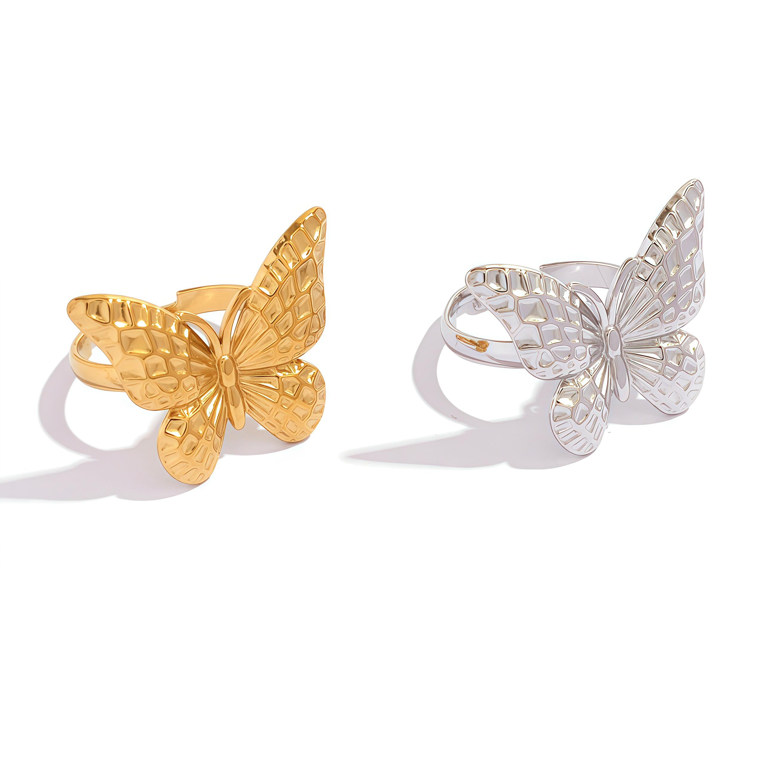 

Stainless Steel Butterfly Ring For Women 18K Gold Plated Butterfly Finger Adjustable Ring Aesthetic Fashion Wedding Zircon Gift resizable