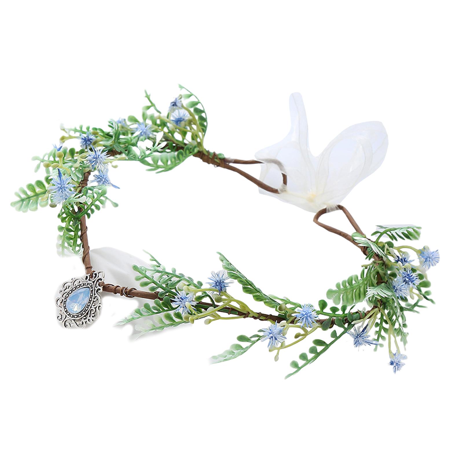 

Flower Crown Cosplay Fairy Headband for Girls Adjustable Ethnic Style Hair Hoop Wedding Party Bride Hair Accessories синий