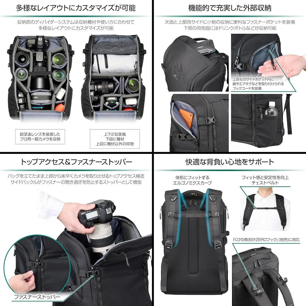 HAKUBA Camera Bag GW-STANDARD Ridge Backpack 27 AZ Black AMZSGWSR-BP27 Lightweight, Large Capacity, Access from Both Sides, Camera Backpack 4977187005