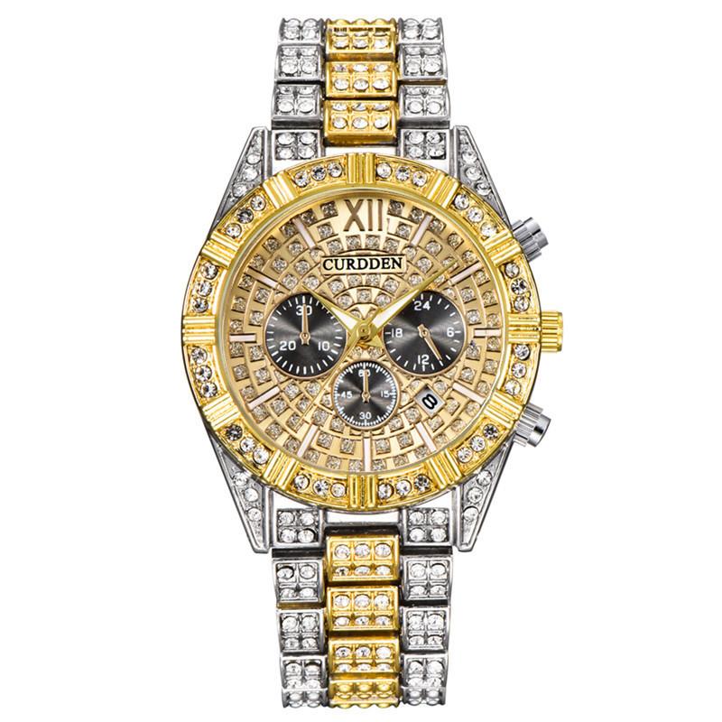 Diamond Watch Men's Hip-hop Gold Calendar Quartz Watch Men's