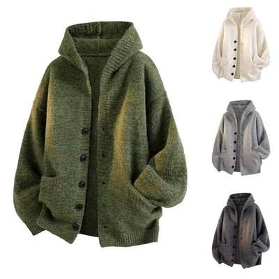 Boys' Korean Style Hooded Cardigan - Solid Color Knitwear for Teens