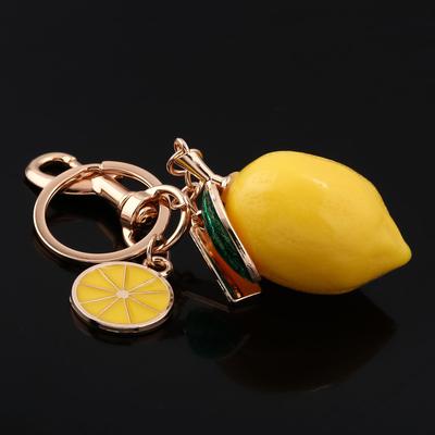 Summer Style Decorative Alloy Rhinestone Lemon Keychain with Lobster Clasp Fruit Key Ring Bag & Car Decoration